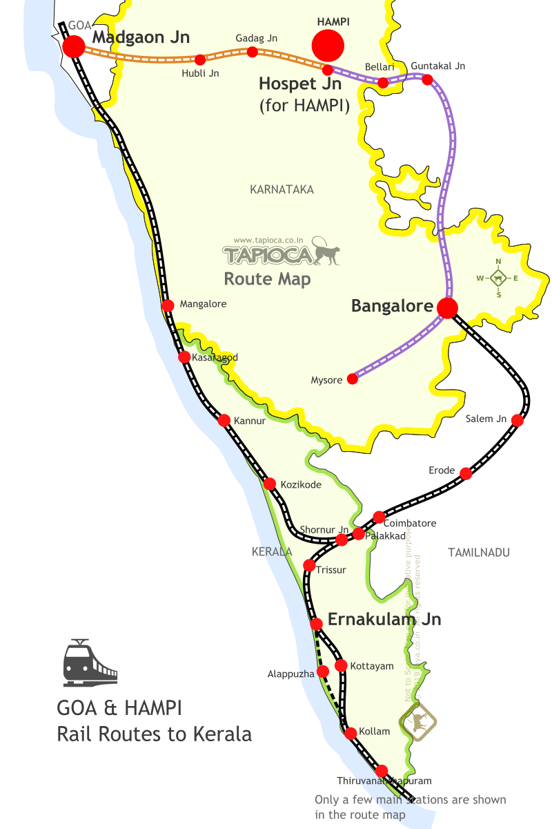 Two routes to travel to Kochi from Hampi